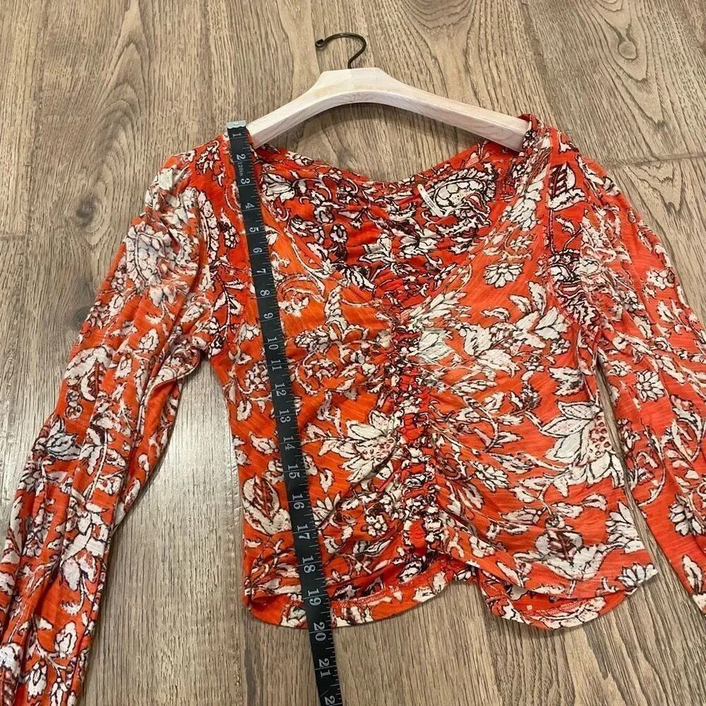 Free People Say The Word Orange Ruby Red Bohemian Peasant Floral Blouse Size Sma